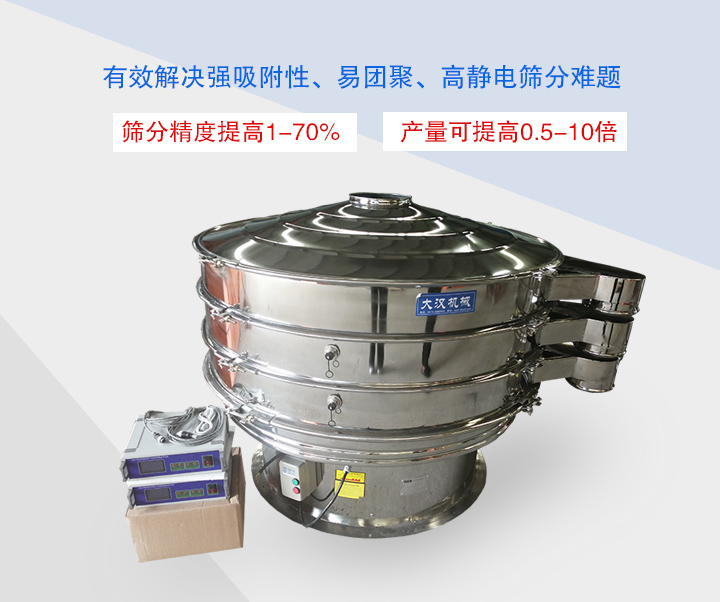 超聲波振動(dòng)篩主要用于篩分粘性強(qiáng)、高靜電、易團(tuán)聚的精細(xì)粉末